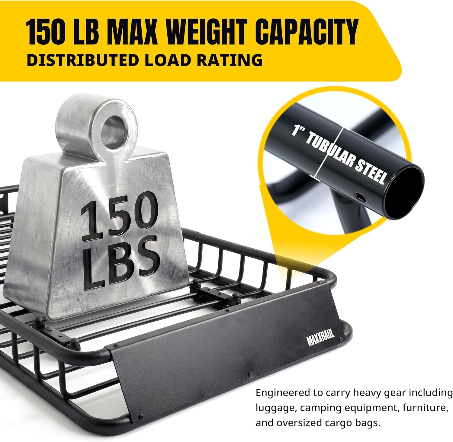 50506 64" X 39" X 6" Heavy-Duty Universal Steel Roof Rack , Black