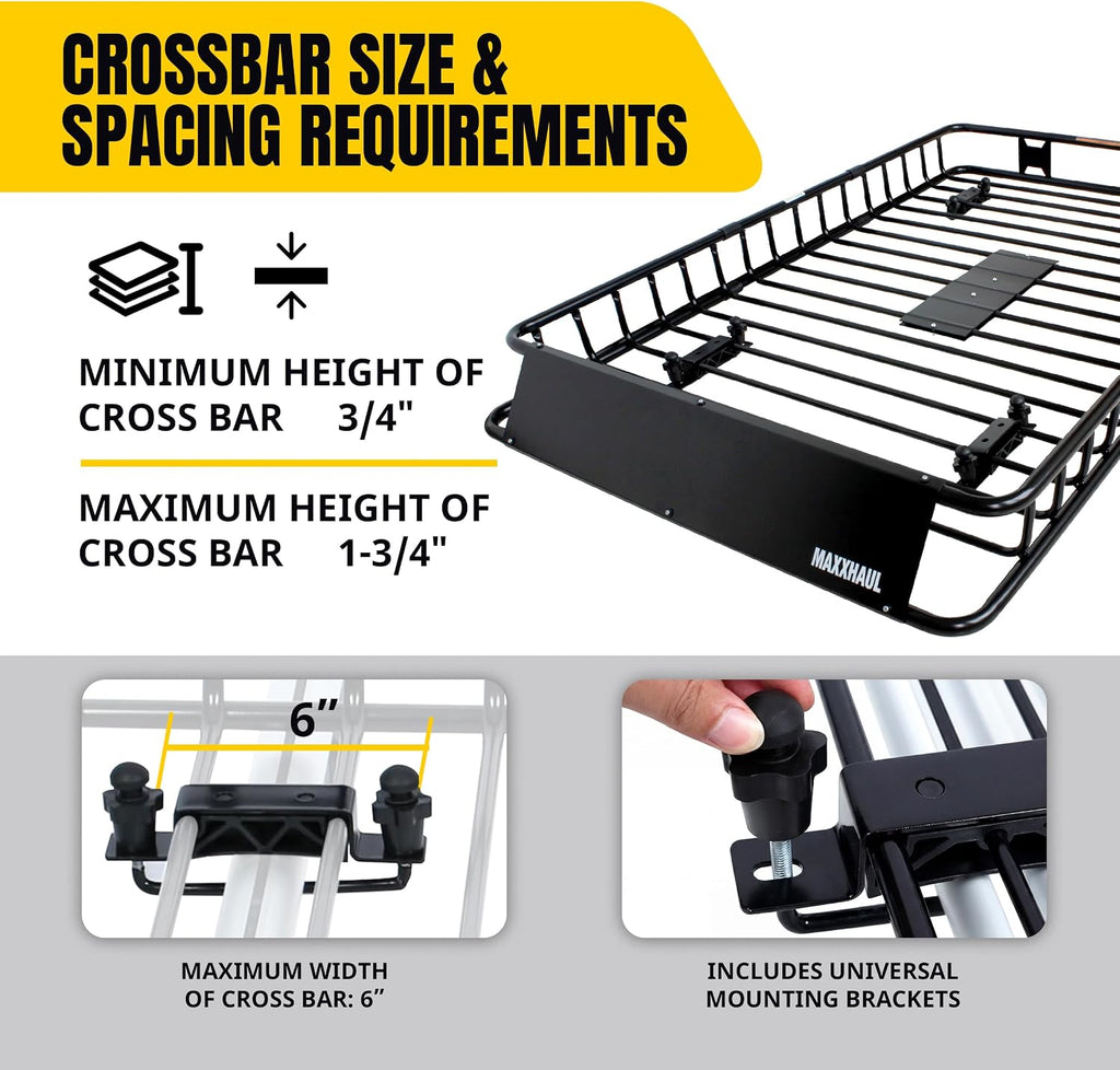 50506 64" X 39" X 6" Heavy-Duty Universal Steel Roof Rack , Black
