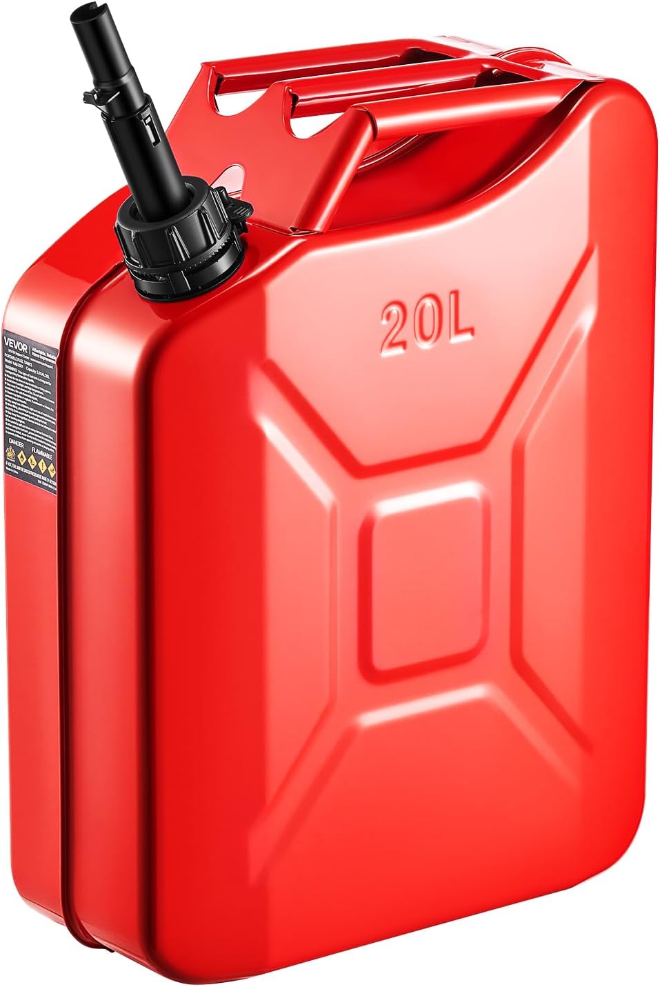 Metal Fuel Container, 5.3 Gallon, Fuel Jerry Can with Spout and Comfort Handle, 6 L/Min Max Flow Rate, Leakproof & Corrosion-Resistant Metal Gas Tank Most Cars Motorcycle ATV UTV, Red
