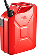 Metal Fuel Container, 5.3 Gallon, Fuel Jerry Can with Spout and Comfort Handle, 6 L/Min Max Flow Rate, Leakproof & Corrosion-Resistant Metal Gas Tank Most Cars Motorcycle ATV UTV, Red