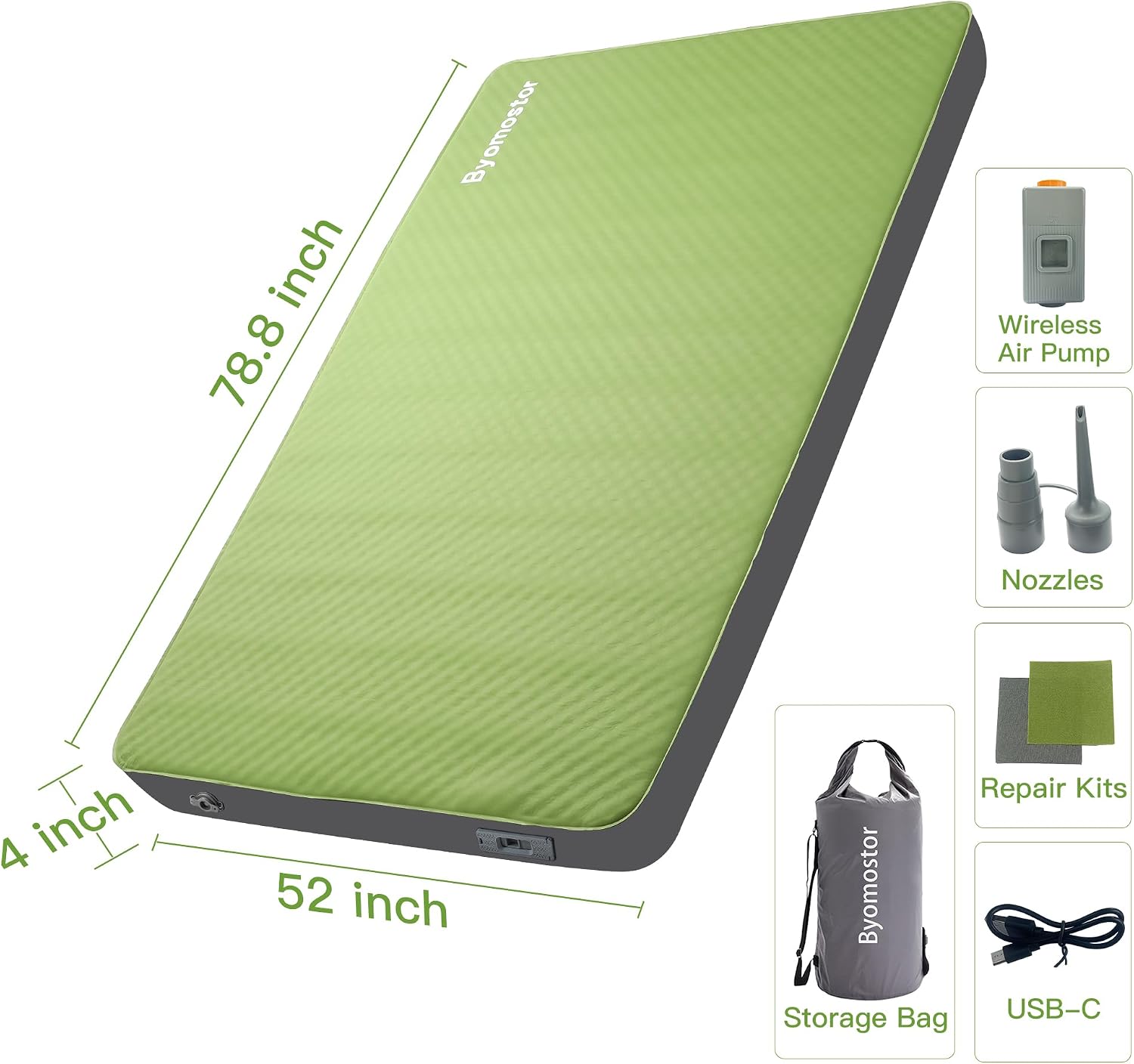 Self Inflating Sleeping Pad, Foam & Air Camping Mattress 4" Thick