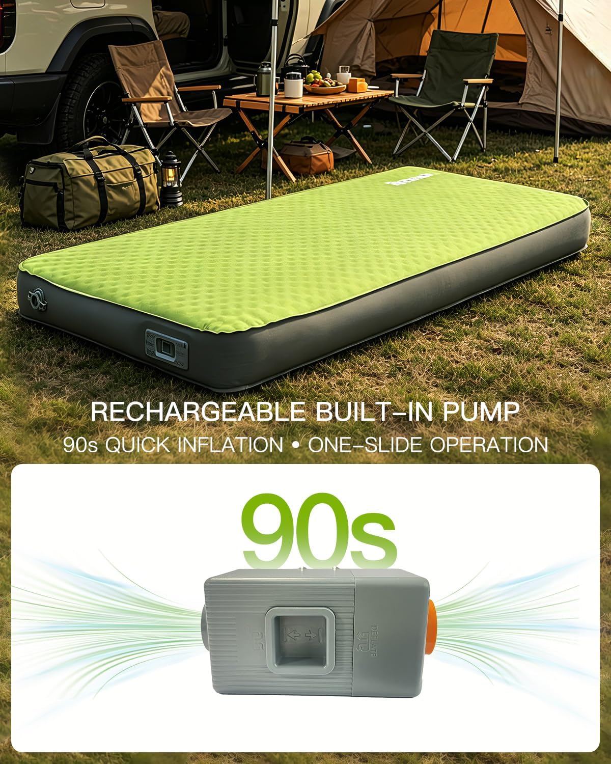 Self Inflating Sleeping Pad, Foam & Air Camping Mattress 4" Thick
