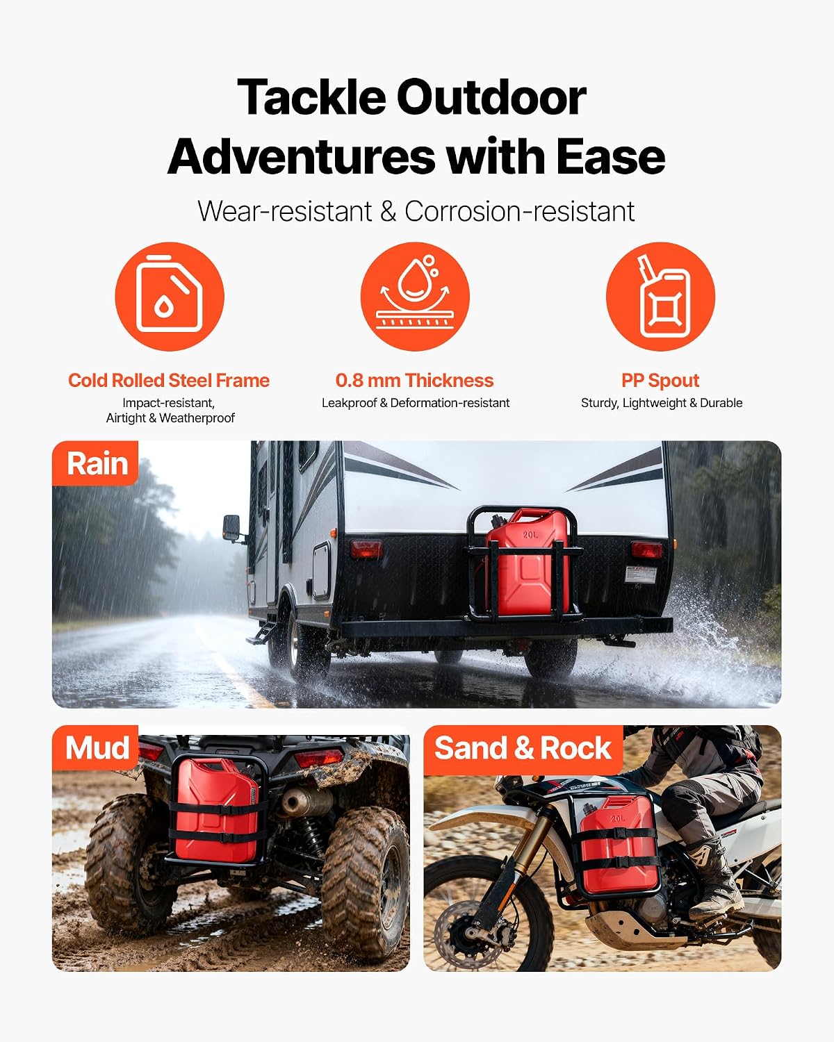 Metal Fuel Container, 5.3 Gallon, Fuel Jerry Can with Spout and Comfort Handle, 6 L/Min Max Flow Rate, Leakproof & Corrosion-Resistant Metal Gas Tank Most Cars Motorcycle ATV UTV, Red