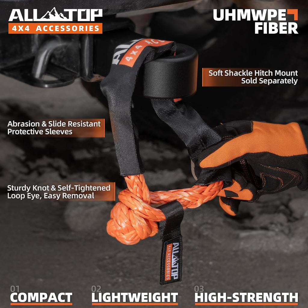Synthetic Soft Shackle & Recovery Ring Kit (2PCS 1/2In X 22In - 48300LBS Shackles + 1 Red Snatch Pulley Ring) for Winch Tackle Pulley System