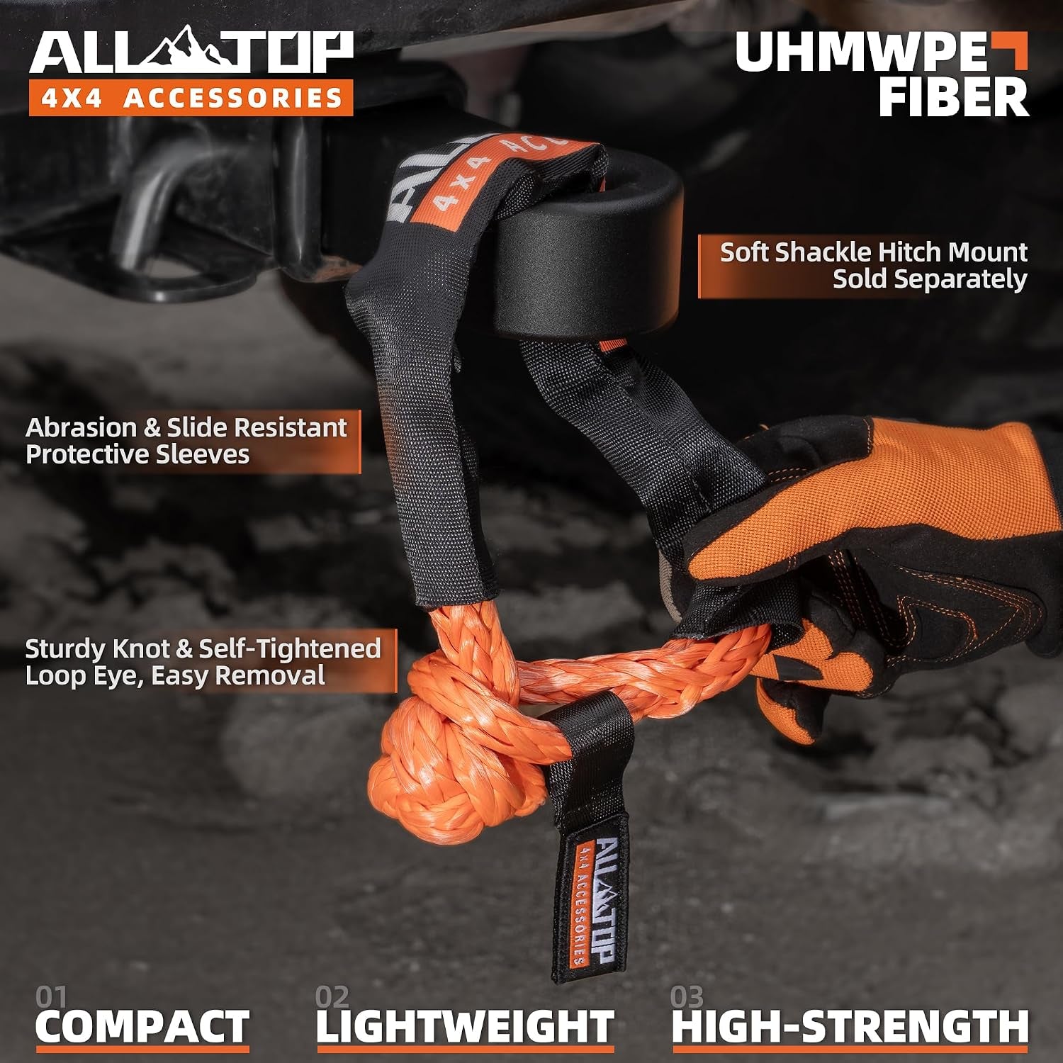 Synthetic Soft Shackle & Recovery Ring Kit (2PCS 1/2In X 22In - 48300LBS Shackles + 1 Red Snatch Pulley Ring) for Winch Tackle Pulley System