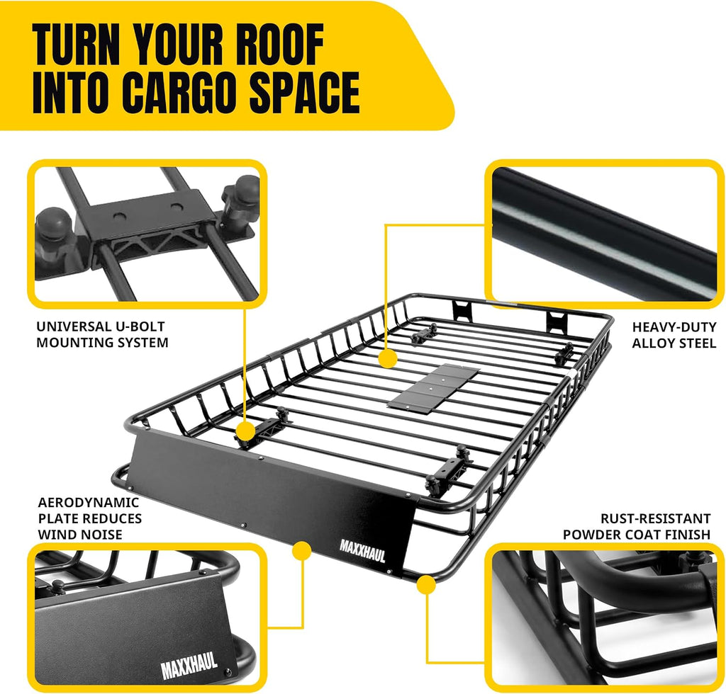 50506 64" X 39" X 6" Heavy-Duty Universal Steel Roof Rack , Black