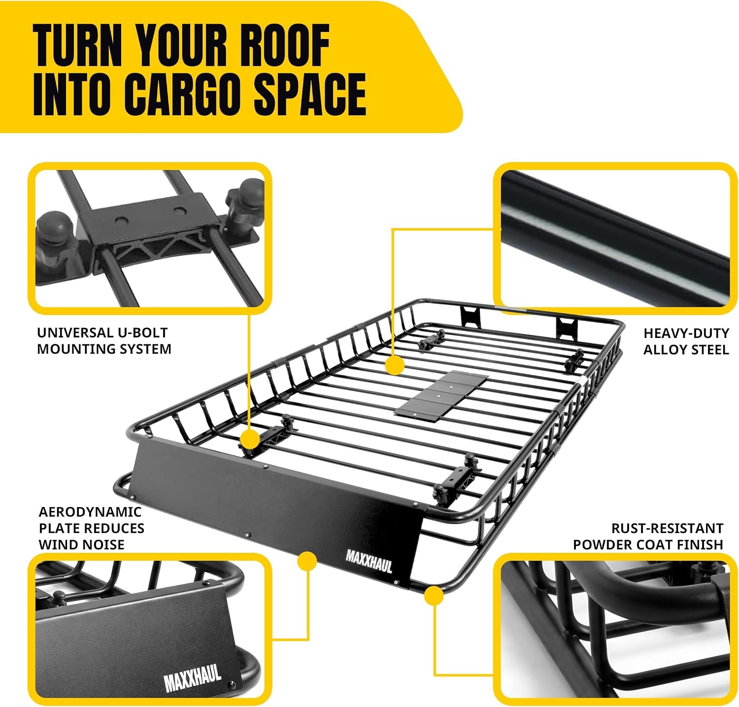 50506 64" X 39" X 6" Heavy-Duty Universal Steel Roof Rack , Black